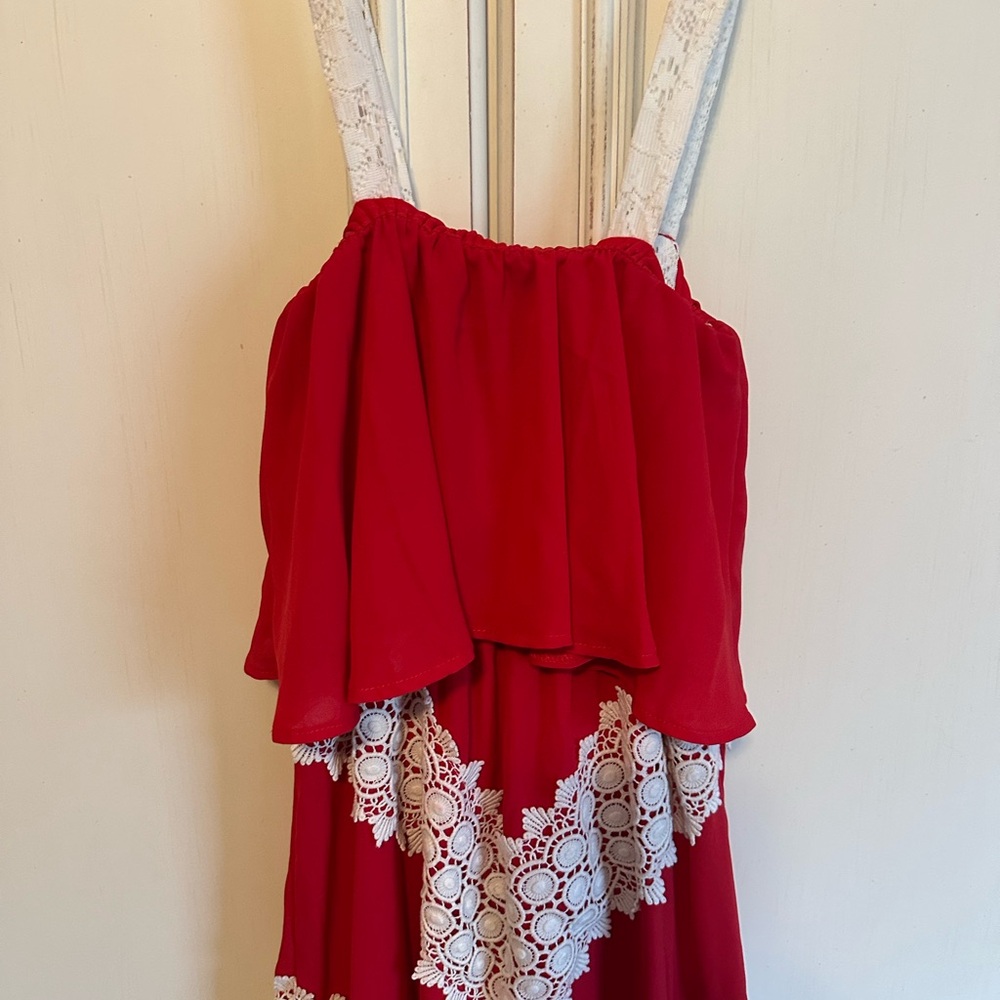Red Dress with Lace Accents